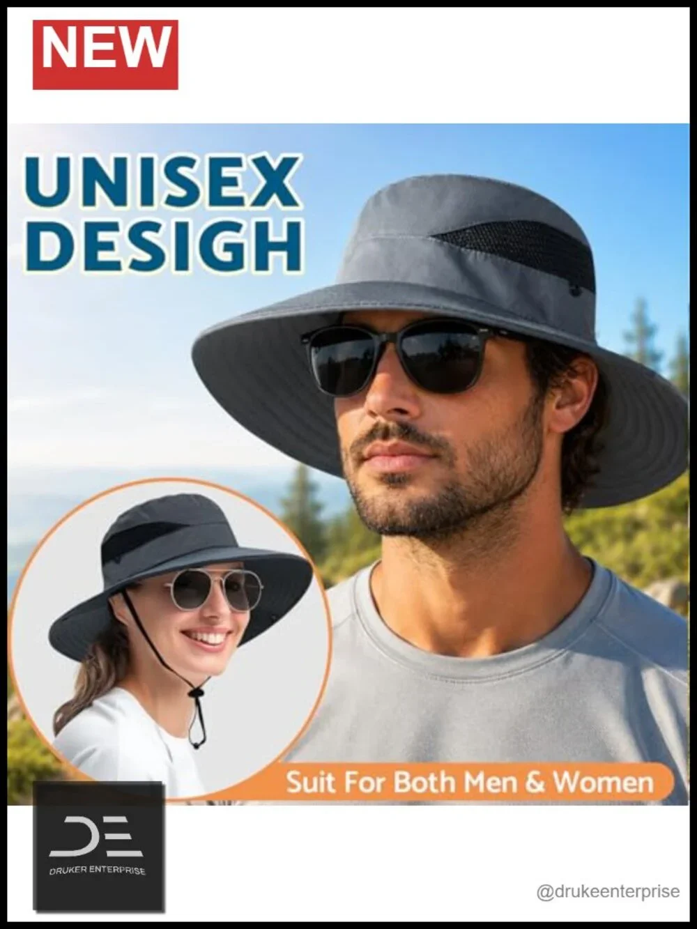 UPF 50+ Wide Brim Bucket Hat for Men Women Outdoor Fishing Hiking Sun Hat
